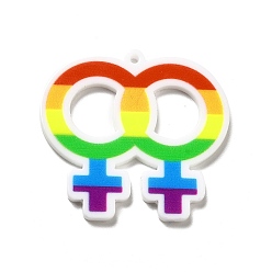 Symbol Colgantes de arco iris de acrílico impreso estilo orgullo, patrón de señal, 36x38.5x2.5 mm, agujero: 1.6 mm