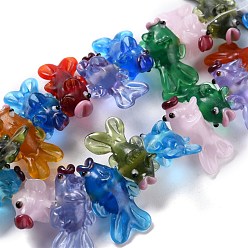 Mixed Color Handmade Lampwork Beads, Bumpy, Fish, Mixed Color, 24~29x14~17x13~15mm, Hole: 1.8~2mm, about 20pcs/strand, 8.46 inch(21.5cm)