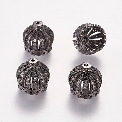 Gunmetal Brass Cubic Zirconia Beads, Crown, Gunmetal, 13x14mm, Hole: 1.5mm, 9mm Inner Diameter