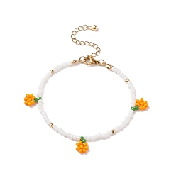 Orange Glass Seed Braided Orange Charms Bracelet for Women, Orange, 7-5/8 inch(19.5cm), Pendants: 10x9x3mm