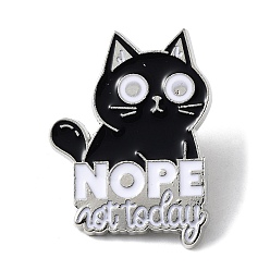 Noir Épingles en émail de chat de style dessin animé, badge en alliage de platine pour hommes femmes, noir, 30x22x1.5mm