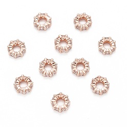 Rose Gold Brass Cubic Zirconia European Beads, Rondelle, Rose Gold, 8x3mm, Hole: 4mm