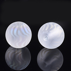 Прозрачный АВ Гальванические стеклянные бусины, матовые, круглый с волны шаблон, ясно AB, 8~8.5 мм, отверстие : 1.5 мм