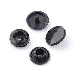 Noir Attaches de fixation en plastique, boutons-pression imperméable, plat rond, noir, 12x6.5mm