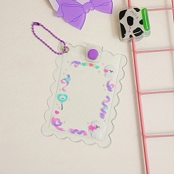 Clear PVC Photocard Sleeve Keychain, with Ball Chains, Wave-Edged Rectangle with Orchid Ribbon Pattern, Clear, 110x80mm, Inner Diameter: 100x64mm