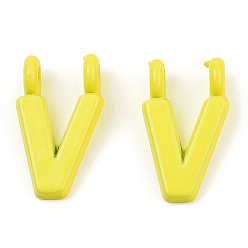 Letter V Rack Plating Spray Painted Alloy 2-Loop Link Pendants, Letter Charms, Lead Free & Nickel Free & Cadmium Free, Letter.V, 14.5x9x2mm, Hole: 2mm