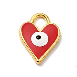 Red Bras Enamel Charms, Cadmium Free & Lead Free, Golden, Heart with Evil Eye, Red, 12.5x9x2mm, Hole: 2.6x3mm