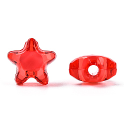 Rouge Perles acryliques transparentes, Perle en bourrelet, étoiles, rouge, 12x11x8mm, Trou: 2mm, environ1200 pcs / 500 g