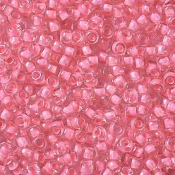 (191B) Opaque Hot Pink-Lined Rainbow Clear Круглые бусины toho, японский бисер, (191 б) непрозрачный, ярко-розовый, радужный, прозрачный, 8/0, 3 мм, отверстие : 1 мм, Около 10000 шт / фунт
