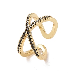 Черный Открытое кольцо-манжета с кубическим цирконием крест-накрест, золотые латунные украшения для женщин, чёрные, размер США 7 1/4 (17.5 мм)
