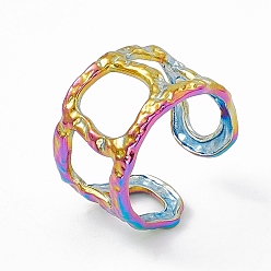 Rainbow Color Chapado de iones (ip) 304 anillos de puño abiertos huecos de cricle torcido de acero inoxidable para mujeres, color del arco iris, diámetro interior: 17 mm