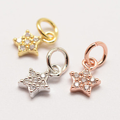 Mixed Color Brass Micro Pave Grade AAA Cubic Zirconia Charms, Long-Lasting Plated, Star, Cadmium Free & Nickel Free & Lead Free, Mixed Color, 8x5x2mm, Hole: 3mm