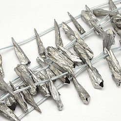 Silver Electroplate Gemstone Natural Quartz Crystal Beads Strands, Nuggets, Silver Plated, Silver, 18~35x6~14x6~12mm, Hole: 1mm, about 22pcs/strand, 15.74 inch