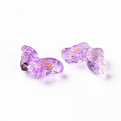 Medium Orchid Transparent Spray Painted Glass Beads, with Gold Foil, Butterfly, Medium Orchid, 8x15x4.5mm, Hole: 1mm