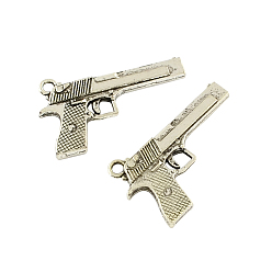 Antique Silver Tibetan Style Alloy Handgun/Pistol Pendants, Cadmium Free & Lead Free, Antique Silver, 34.7x20x4mm, Hole: 2.5mm, about 102pcs/500g