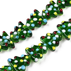 Verde Hechos a mano de cristal de murano con baches hebras, árbol de Navidad, verde, 16.5x14.5x7.5 mm, agujero: 1.5 mm, sobre 30 unidades / cadena, 17.87 pulgada (45.4 cm)