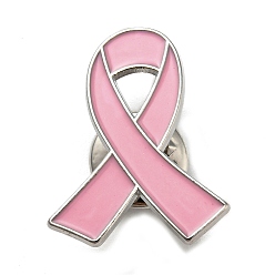 Pink Breast Cancer Awareness Ribbon Enamel Pins, Platinum Alloy Badge for Backpack Clothes, Pink, 26x21x1.5mm