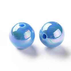 Deep Sky Blue Opaque Acrylic Beads, AB Color Plated, Round, Deep Sky Blue, 16x15mm, Hole: 2.8mm, about 220pcs/500g
