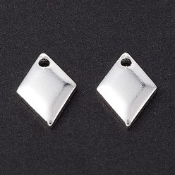 925 Sterling Silver Plated Brass Charms, Long-Lasting Plated, Rhombus, 925 Sterling Silver Plated, 10.5x7.5x1.5mm, Hole: 1.2mm