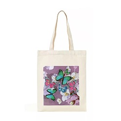 Mariposa Kits de bolsos de pintura de diamantes diy, incluyendo bolsa de lona, diamantes de imitación de resina, pluma, bandeja y arcilla de cola, mariposa, 350x280 mm