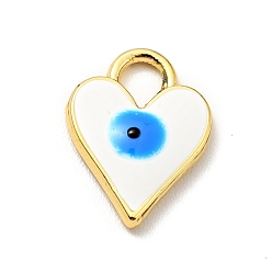 White Bras Enamel Charms, Cadmium Free & Lead Free, Golden, Heart with Evil Eye, White, 12.5x9x2mm, Hole: 2.6x3mm