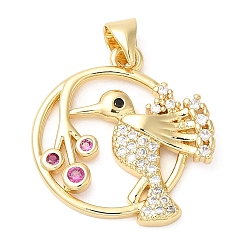 Real 18K Gold Plated Brass Micro Pave Cubic Zirconia Pendants, Lead Free & Cadmium Free, Long-Lasting, Bird, Real 18K Gold Plated, 20x19x3mm, Hole: 4x3mm