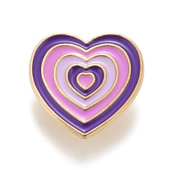 Púrpura Pin de esmalte de corazón, insignia de aleación creativa para ropa de mochila, dorado, púrpura, 24x23x1.5 mm