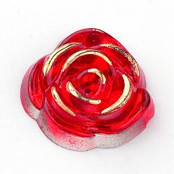 Red Acrylic Cabochons, Golden Metal Enlaced, Rose, Red, 15x14x5mm