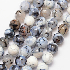 White Natural Fire Crackle Agate Bead Strands, Round, Grade A, Faceted, Dyed & Heated, White, 10mm, Hole: 1mm, about 37pcs/strand, 15 inch