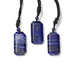 Lapis Lazuli Natural Lapis Lazuli Rectangle Pendant Necklace with Nylon Cord for Women, 25.98~27.17 inch(66~69cm)