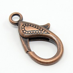 Red Copper Tibetan Style Alloy Lobster Claw Clasps, Red Copper, 30x15x4mm, Hole: 3mm