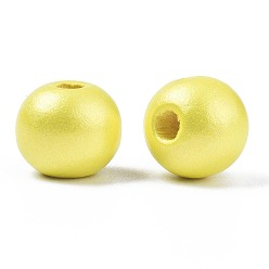 Jaune Perles de bois naturel peintes, nacré, ronde, jaune, 10x8.5mm, Trou: 3mm