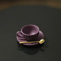 Purple Mini Tea Sets, including Porcelain Teacup & Saucer, Alloy Spoon, Miniature Ornaments, Micro Landscape Garden Dollhouse Accessories, Pretending Prop Decorations, Purple, 7~19x3~16mm, 3pcs/set