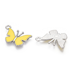 Yellow Alloy Pendants, with Enamel, Butterfly, Platinum, Yellow, 14.5x21x1.5mm, Hole: 1.8mm