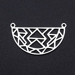 Stainless Steel Color 201 Stainless Steel Pendants, Filigree Joiners Findings, Laser Cut, Half Round with Geometric Figure, Stainless Steel Color, 18x31x1mm, Hole: 1.4mm