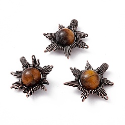 Tiger Eye Natural Tiger Eye Pendants, Sun Charms, with Rack Plating Red Copper Tone Brass Findings, Cadmium Free & Lead Free, 26~28x24~28x10mm, Hole: 2x4mm