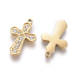 Golden 316 Surgical Stainless Steel Cubic Zirconia Tiny Cross Charms, Religion, Golden, 13.5x8.5x1.5mm, Hole: 1mm
