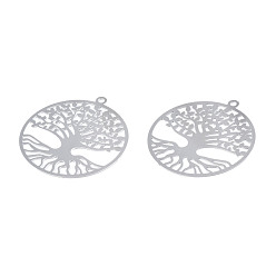 Stainless Steel Color 201 Stainless Steel Filigree Pendants, Etched Metal Embellishments, Tree of Life, Stainless Steel Color, 27x25x0.2mm, Hole: 1.4mm