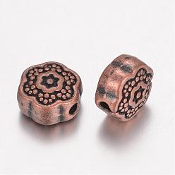 Red Copper Tibetan Style Alloy Beads, Flower, Red Copper, 7.5x4mm, Hole: 1mm