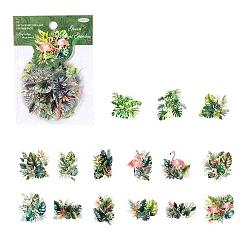 Green 30Pcs 15 Styles Leaf Waterproof PET Decorative Stickers, Self-adhesive Decals, for DIY Scrapbooking, Green, 60mm, 2pcs/style