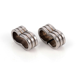 Color de Acero Inoxidable 201 encantos de la diapositiva de acero inoxidable / perlas deslizantes, para hacer pulseras de cordon de cuero, forma de maní con patrón de línea, color acero inoxidable, 13x7.5x5 mm, agujero: 11x5 mm