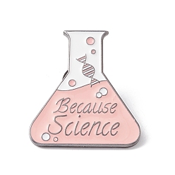 Pink Word Because Science Enamel Pin, Chemistry Bottle Alloy Badge for Teachers' Day, Gunmetal, Pink, 30x27x1.5mm, Pin: 1mm