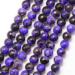 Indigo Natural Fire Crackle Agate Bead Strands, Round, Grade A, Faceted, Dyed & Heated, Indigo, 8mm, Hole: 1mm, about 47pcs/strand, 15 inch