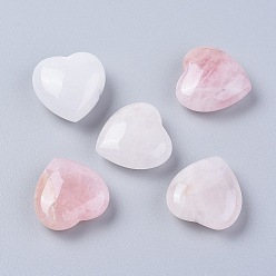 Mixed Stone Natural Rose Quartz/White Jade Heart Love Stone, Pocket Palm Stone for Reiki Balancing, 25~26x25x10.5~13mm