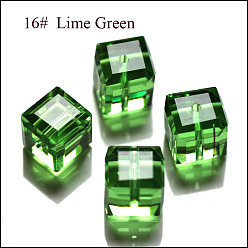 Зеленый лайм Имитация Австрийские кристаллические шарики, класс AAA, граненые, кубические, зеленый лайм, 4x4x4 мм (размер в пределах диапазона погрешностей 0.5~1 мм), отверстие : 0.7~0.9 мм