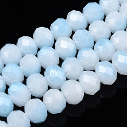 Light Sky Blue Two-Tone Imitation Jade Glass Beads Strands, Faceted, Rondelle, Light Sky Blue, 8x7mm, Hole: 1.5mm, about 65~66pcs/strand, 16.06 inch~16.34 inch(40.8~41.5cm)
