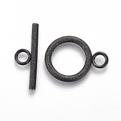 Electrophoresis Black 304 Stainless Steel Toggle Clasps, for DIY Jewelry Making, Textured, Ring, Electrophoresis Black, Bar: 7x20x2mm, Hole: 3mm, Ring: 19x14x2mm, Hole: 3mm