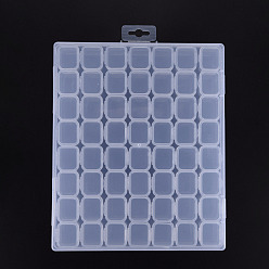 Clear Rectangle Polypropylene(PP) Bead Storage Containers, with Hinged Lid and 56 Grids, Each Row Has 8 Grids, for Jewelry Small Accessories, Clear, 21x17.5x2.7cm