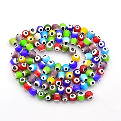 Mixed Color Handmade Evil Eye Lampwork Round Bead Strands, Mixed Color, 12mm, Hole: 1mm, about 35pcs/strand, 16 inch