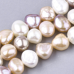 Seashell Color Natural Cultured Freshwater Pearl Beads Strands, Two Sides Polished, Nuggets, Seashell Color, 6~7x7~9x4~5mm, Hole: 1mm, about 44pcs/strand, 13.38~13.77 inch(34~35cm)